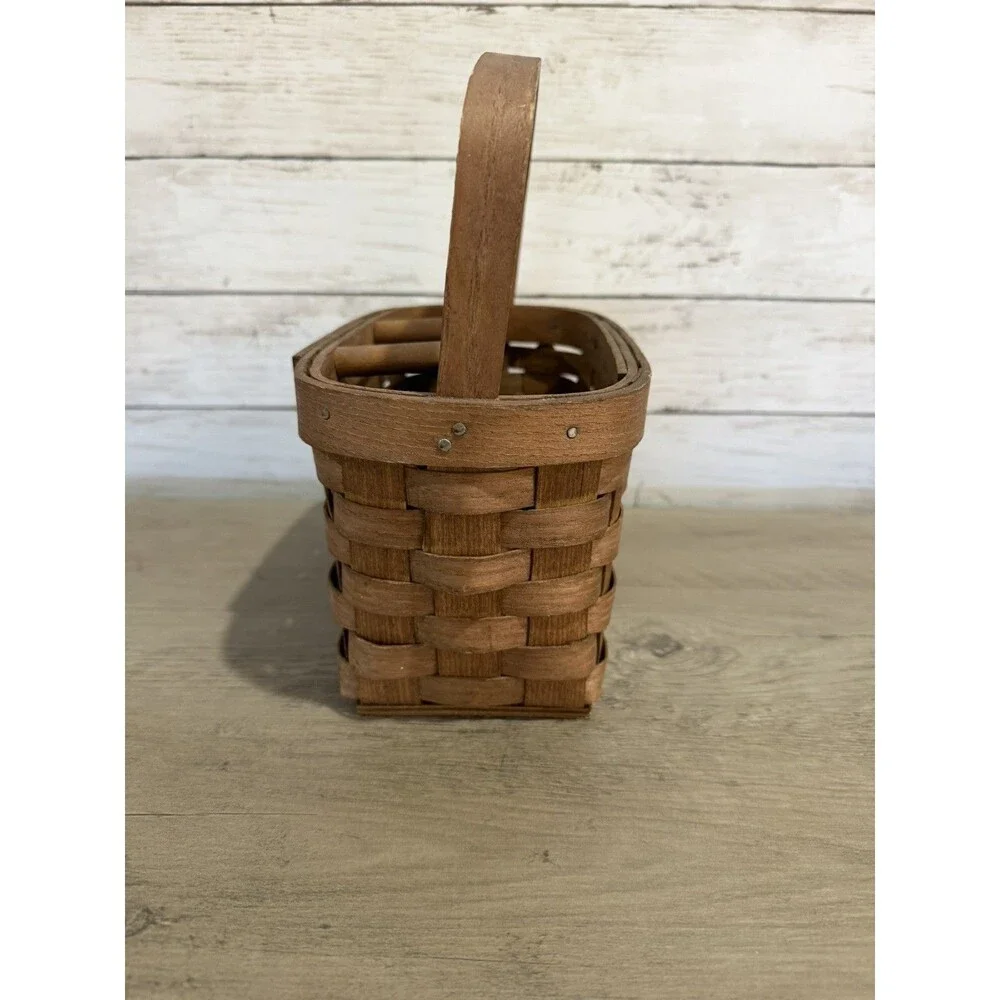 Basketville Putney Vermont Handwoven Splint + Bentwood Handle Utensil Holder VTG